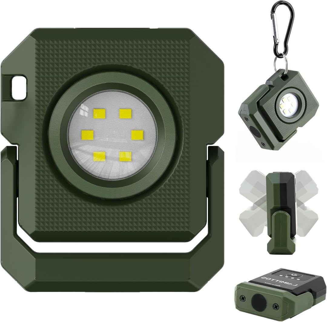 Mini Rechargeable LED Work Light, 550 Lumens Magnetic Flashlight Keychain Lights with Rotatable & Magnet Base Portable Mechanic Light for Car Repairing Outdoors Camping (Green)