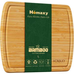 Homaxy Large Bamboo Cutting Boards for Kitchen,14.5x11.5" Wood L Cutting Board with Juice Groove, Wooden Butcher Block Chopping Board for Kitchen, Meat, Cheese, Fruit & Vegetables - Pre Oiled