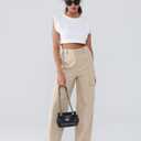 Women's High Waist Cargo Pants with Multiple Pockets Comfortable Flexible Fit Casual Wear Work Hiking (Beige)