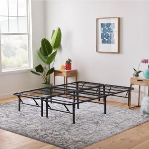 Linenspa Folding Metal Platform Bed Frame - No Box Spring Needed - Underbed Storage - Simple Toolless Assembly - Mattress Foundation - 14" High - Traditional Design - Sturdy Steel - Queen Size