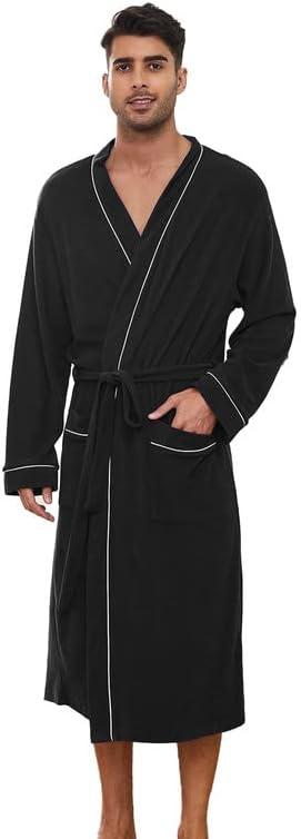 U2SKIIN Mens Bathrobes 100% Cotton Terry Cloth Robe, Soft Lightweight Long Spa Bathrobe for Men (Large-X-Large, Black)