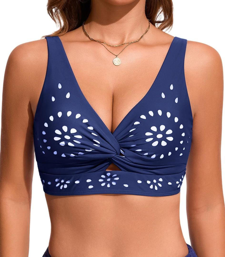 RIHOAS Women's Bikini Top Supportive Swimsuit with Built in Bra, Cut Out Swim Bathing Suit Top 2026 Sport Bra Swimsuit Top Navy-S (Blue, S)