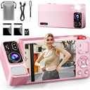 Digital Camera, 4K 64MP Cameras for Photography, 270Flip Screen Vlogging Camera, Autofocus, Flash, 18X Zoom, 2 Batteries, 64GB Card, Point and Shoot Digital Cameras for Kids Teens, Pink