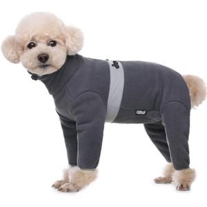 Polar Fleece Dog Pajamas Bodysuit - Warm Winter Jacket & Vest for Small Dogs, Medium Dogs - Four-Legged Clothes (Small, Dark Grey)