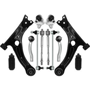 Control Arm, 12 Pcs Suspension Kit Front Lower Ball Joint Sway Bar Stabilizer Link Outer & Inner Tie Rod Bellows Replacement For Toyota Corolla 2003-2008