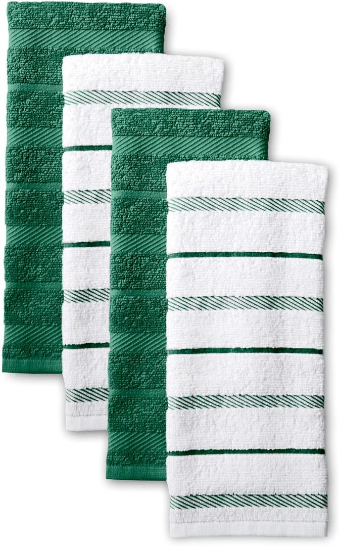 KitchenAid Albany Kitchen Towel 4-Pack Set, Green/White, 16"x26"
