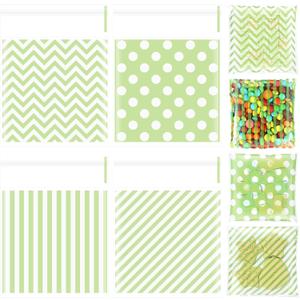 Gersoniel 200 Pcs Cookie Bags, 4 x 4 in Self Sealing Cellophane Treat Bags Plastic Goodie Snack Bag Striped Polka Dot Candy Gift Bag for Summer Birthday Wedding Party Favors(Green)