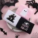 3 Pcs Pink Halloween Hand Towels for Bathroom, Happy Halloween Embroidered Towels Farmhouse Decorative 13.78 x 29.53 Inch Absorbent Soft Cotton for Kitchen Dish Fast Drying Gift