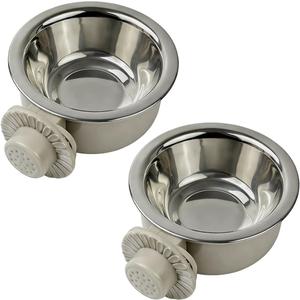 2Pcs Pets Lightweight Stainless Steel Bowl,Removable Stainless Steel Pet Hanging Food Water Feeder Bowl for Puppy Dog Cat Rabbit Ferret Bird Gunea Pigs (Small)