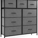 OLIXIS Dresser for Bedroom, 9 Storage Drawers, Wide Fabric Closet Chests Organizer Tower Furniture, TV Stand with Wooden Top Metal Frame for Clothes, Living Room, Hallway, Entryway, Classic Grey (11.8"D x 39.4"W x 40"H (9 Drawers))