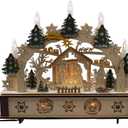 11-Inch Battery-Operated Light-Up Wooden Nativity Scene with Candles