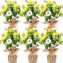 Zeyune 6 Pack Small Lemon Tables Centerpieces Decoration, Summer Fake Artificial Potted Plastic Flower Plants Rustic Faux Plant in Burlap Vase for Summer Party Decor Home Office Kitchen Indoor Outdoor