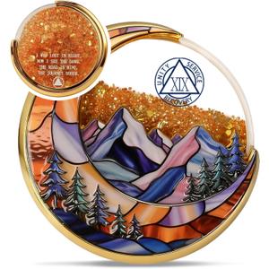 Golden Flow Sand 19 Year Sobriety Coin - Lunar Guardian Recovery AA Coins - Mountain Addiction Sober AA Chips and Medallions - Celebrate Living Clean Alcoholics Anonymous Token Gifts for Men Women