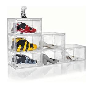 Clear Shoe Box Plastic Stackable Upgraded Pack Shoe Storage Box Organizer with Clear Large Magnetic Door for Display Sneakers Easy Assembly, White