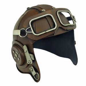 Replicate Fighter Pilot Helmet Miniature Model Figurine Decorative Metal Sculpture Handmade Vintage Style Aviator Hat Art Object Collectible Model Decor
