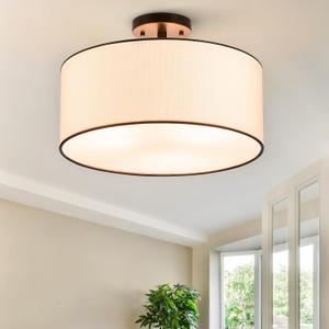 VONLUCE Semi Flush Mount Ceiling Light, 18" Ceiling Light Fixture with Diffused Shaped, 3-Light Modern Drum Light Fixture for Bedroom Living Room Entryway Hallway, White Shade & Black Finish