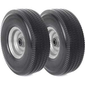 AR-PRO (2-Pack) 10-Inch Solid Wheel Replacement - 4.10/3.50-4 Flat Free Tire and Wheel with 5/8 extra 3/4 &1/2 Bearings and 2.2" Offset Hub - Compatible with Hand Truck, Generator, Gorilla Carts