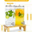 2 Pack 1.5 Gallon Drink dispenser with StandGlass Beverage Dispenser With Wood Stand, 18/8 Stainless Steel Spigot and Labels Large Water Drink Dispensers for Parties, Lemonade,Juice, Tea