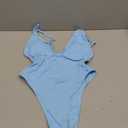 ESONLAR Women's Sexy Plunging V Neck Bathing Suit Open Back One Piece Swimsuits (Medium, Light Blue)