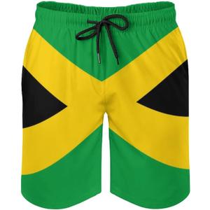 Mens Jamaican Flag Swim Trunks Quick Dry Board Shorts with Mesh Lining (M)