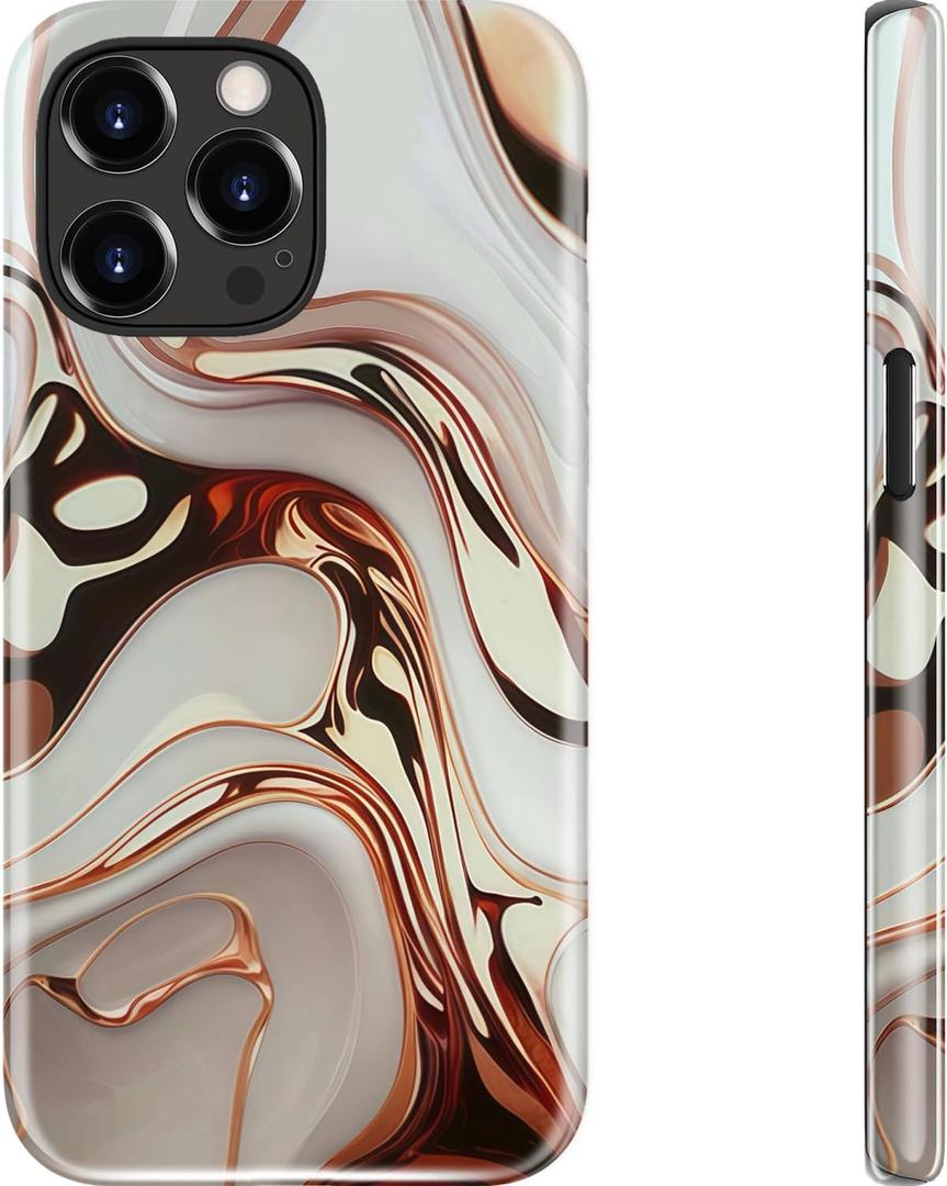 Goodon for iPhone 15 Pro Case - Wireless Charging - Dual-Layer Hard Shell & Silicone Cover - Protective Phone Case with Cute Wildflower Designs for Women - Marble Morph