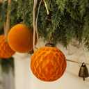 6Pcs Large Velvet Christmas Ball Ornaments 4" Copper Orange Flocked Ornaments Set for Christmas Tree with 10Pcs Velvet Bows Shatterproof Xmas Hanging Decorations for Home Fall Tankgiving Holiday Dcor