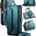 Strapurs Wallet Case Compatible with Samsung Galaxy S24 5G RFID Blocking Card Holder Soft PU Leather Magnetic Snap Shoulder Strap Zipper Pocket Phone Case Fit for Galaxy S24 6.2" - Blue Green