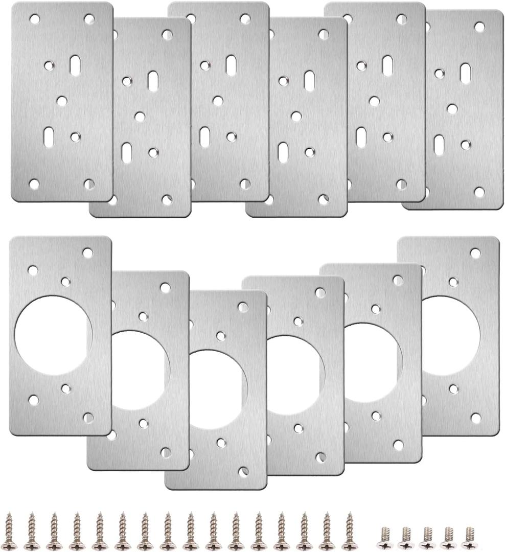 12-Pack Stainless Steel Cabinet Hinge Repair Kit - Door Hinge Repair Plate With Mounting Screws