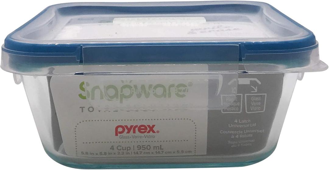 Snapware 4-Cup Total Solution Square Food Storage Container, Glass, Clear (1109304)