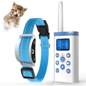 Cat Shock Collar with Remote, Cat Training Collar with Auto Anti-Meow, Beep, Vibration, Safety Shock 4 Modes for Bad Behaviour, Rechargeable, Effective for Stopping Cats Meowing
