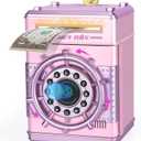 Refasy Piggy Banks for Girls, Electronic Money Bank Password Money Safe Cash Coin Piggy Bank, Fingerprint Simulation Bank Toys for 3 4 5 6 7 8 9 10 12 Year Old Girls Kids Birthday Xmas Gifts (Pink)