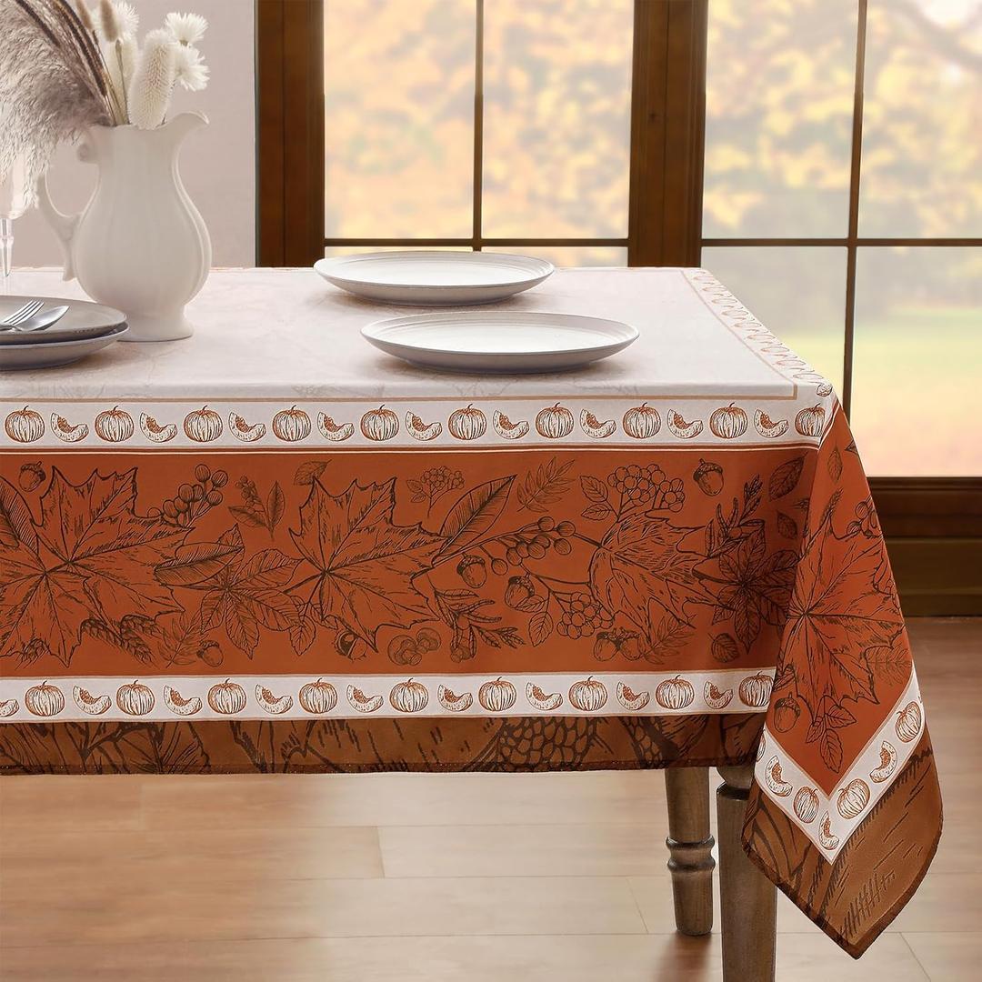 Romanstile Fall Square Tablecloth 54 x 54 Inch, Thanksgiving Autumn Harvest Maple Table Cloth, Stain Resistant Washable Table Cover for Dining, Party, Holiday Decor - Orange and Beige
