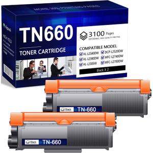 TN660 TN-660 Toner Cartridge Black High Yield Replacement for Brother TN 660 TN630 Compatible HL-L2300D HL-L2305W MFC-L2740DW MFC-L2700DW Printer Toner TN660 2-Pack