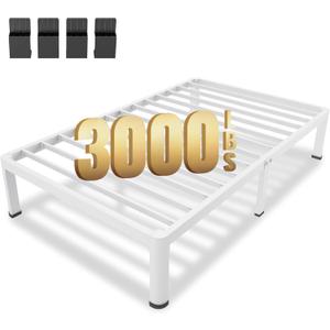 MAF 14 Inch Twin XL Metal Platform Bed Frames White with Round Corner Legs, 3000 LBS Heavy Duty Steel Slats Support, Noise Free, No Box Spring Needed, Easy Assembly