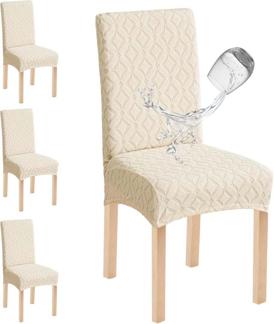 Genina Waterproof Chair Covers for Dining Room Set of 4, Removable Washable Chair Slipcover Protectors, Beige (Standard-4 Pack)