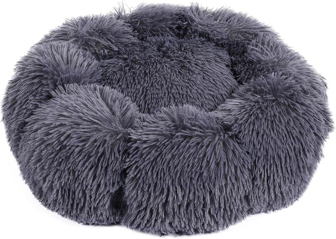 Lucky Monet 20 Inch Dog Beds for Small Dogs and Cats, Washable Puppy Kitten Cuddler Beds Dog Donut Bed Plush Calming Pet Bed with Anti-Slip Bottom for Small Animals, Dark Gray
