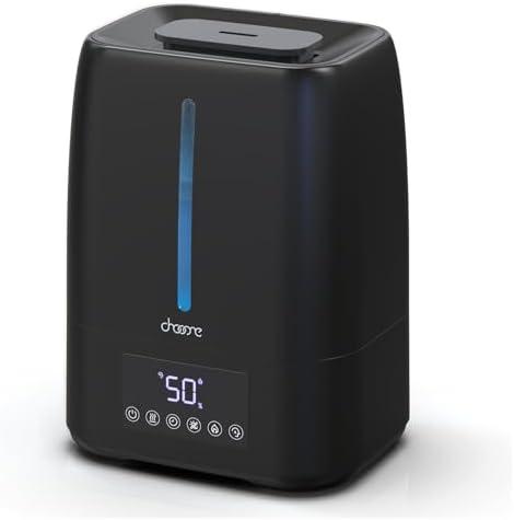 Chooone 6L Top Fill Ultrasonic Humidifier - Cool and Warm Mist for Bedroom, Baby, Large Rooms & Plants, Smart Humidity Control, Aroma Diffuser, Night Light, 12H Timer, Quiet, Black