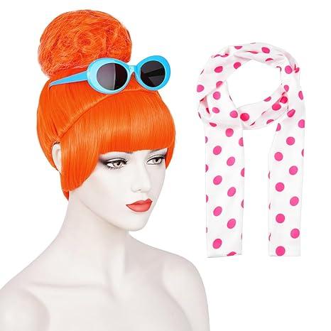 Orange Bun Sythetic Wig Flat Bang Updo Wig  for Women Halloween Costume(Without Dress)