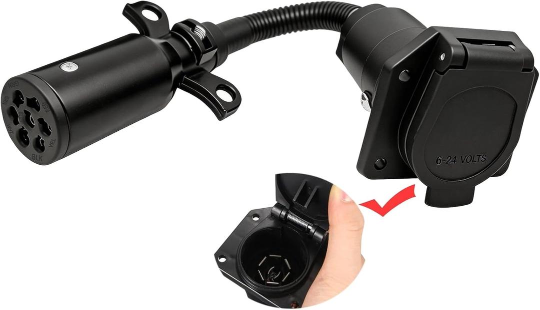 NEWSUN 7 Pin Round to 7 Way RV Blade Trailer Adapter Wiring Connector,Vehicle Side 7 Pong Pole Round Converter to 7 Way Blade RV Trailer Adapter, Multi-Functional
