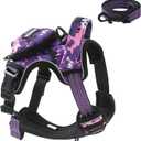 No Pull Dog Harness for Medium Dogs, Adjustable No Choke Pet Vest with Dog Leash Fit Smart Reflective Pet Walking Harness for Training Easy Control Soft Handle Purple Camo, M