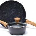 2-Piece Nonstick Cookware Set,10.25 Inch Frying Pan & 1.43QT Saucepan with Lid, PFAS PFOA Free Non-Toxic Coating, Heavy Bottom Even Heat, Induction Compatible, Dishwasher Safe Black, 2-Piece Set,10.25" skillet