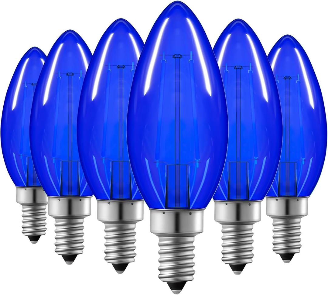 EDISHINE C35 Blue Dimmable LED Light Bulbs, 5W Equivalent 60W, LED Filament Light Bulb, 6 Pack E12 Socket, Clear Glass Edison Bulb for Home Decoration, Holiday, Porch, UL Listed