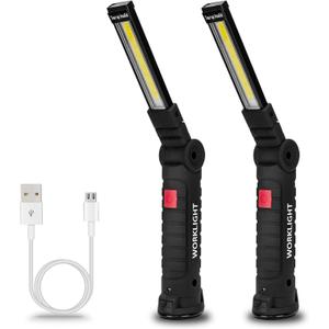 Tool Gifts for Men 2Pack Rechargeable LED Work Lights with Magnetic Base, 360 Rotation,Versatile Lighting for Repairs, Outdoors, Mens Gifts (Black)