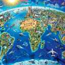 1000 Piece World Landmarks Map Jigsaw Puzzle for Adults, School Supplies, World Map Puzzle