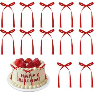 20 PCS Red Bow Cupcake ToppersRed Ribbon Bow Cake DecorationsBowknot Ribbons Coquette, High Footed Cup Balloon Wall Party DecorationsBridal Wedding Cake Dessert Baby Party Supplies