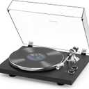 Retrolife Record Player Turntable for Vinyls with BT Wireless Output,Black | Audio Phono AT-3600L MM Cartridge,Adjust Counterweight,Belt-Drive,2 Speed,Wireless Out,RCA Line,USB to PC Digital Recording