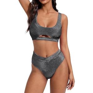 SUUKSESS Women Push up Color Block Bikini Sets Sexy Cheeky High Cut 2 Piece Swimsuit Cutout Backless Bathing Suit(size S)