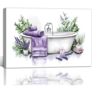 TIEHAOMAI Lavender Bathroom Wall Art(Floral-1,16x24inch (40x60cm))