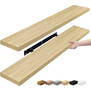 Sorbus Floating Shelves - 2 Long Wall Shelves for Bedroom, Kitchen, Living Room, Bathroom, Home Decor, Farmhouse - 35 x 9 Inch Maple Wood Wall Mounted