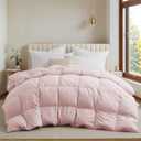 UNIKOME Goose Feather Down Fiber Comforter Queen Size, All Season Duvet Insert with Soft Downproof Cover, Cloud-Like Fluffiness Bed Comforters with Corner Tabs (Full/Queen, Pink, 88"X88") (Lightweight Warmth-Pink)